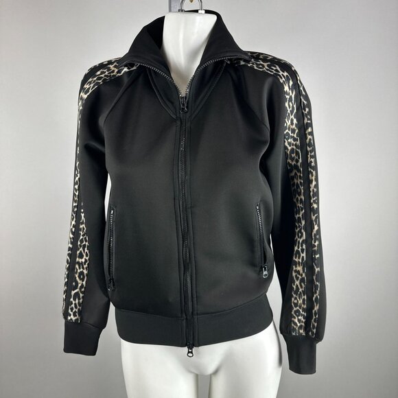 Pam & Gela Leopard Stripe Track Jacket in Black Size P XS Womens Black Polyester - Picture 2 of 7